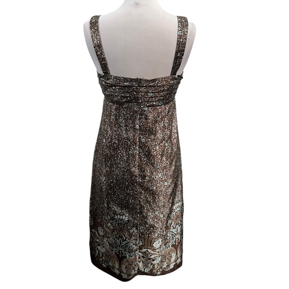 B.Moss Y2K Mocha Mousse Floral Satin Sweetheart Neck A-Line Cocktail Dress - Picture 4 of 7